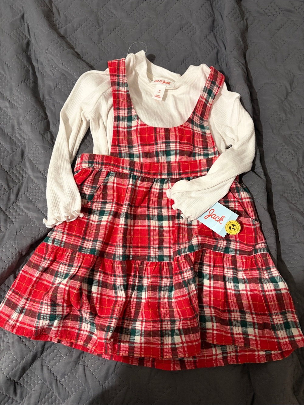Jack by BB Dakota Red Plaid Pinafore Dress with Cream Top - Kids